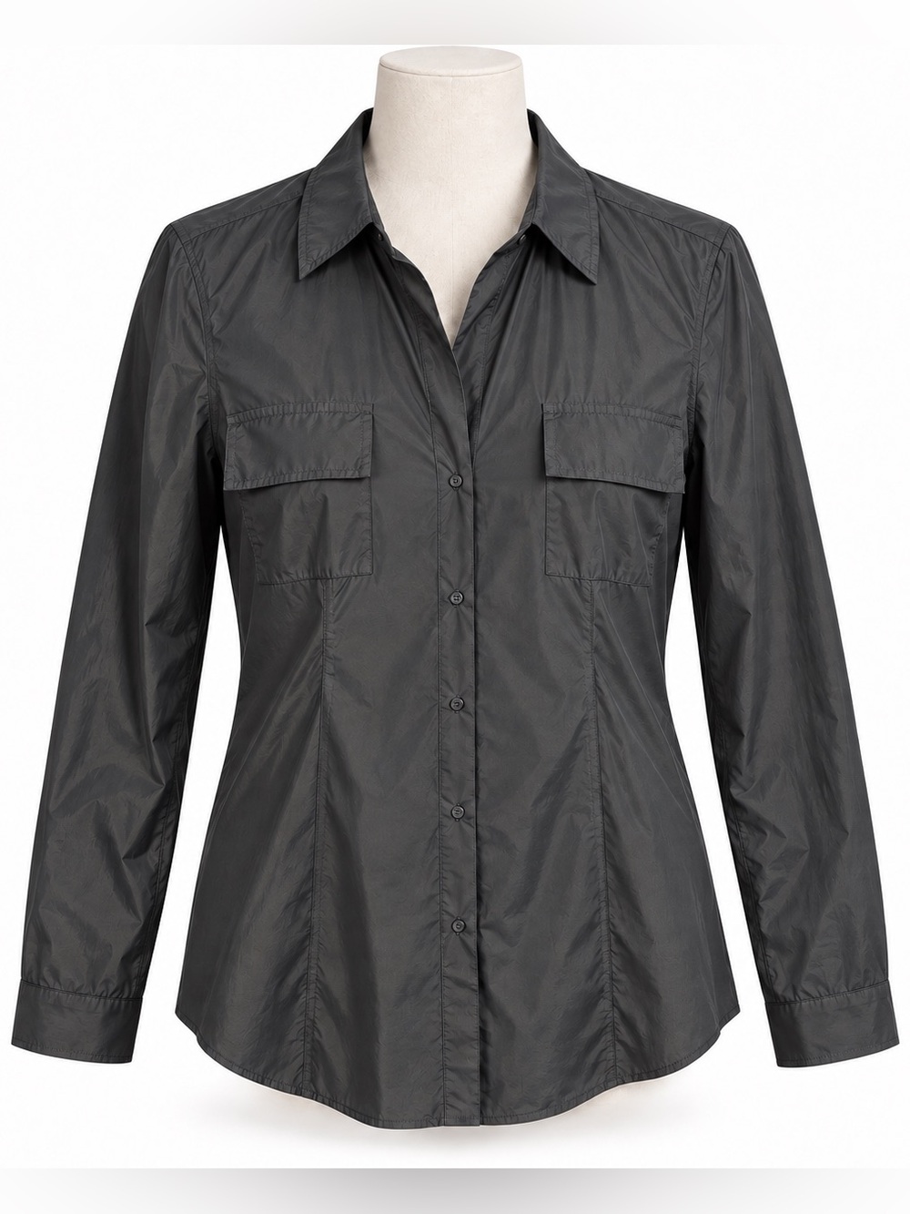 Katharina Hovman Front Pocket Blouse Shirt Black Sz Large